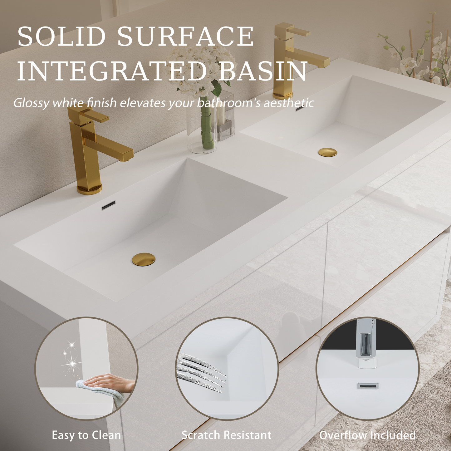 60" Aurelia - Freestanding Bathroom Vanity Glossy White