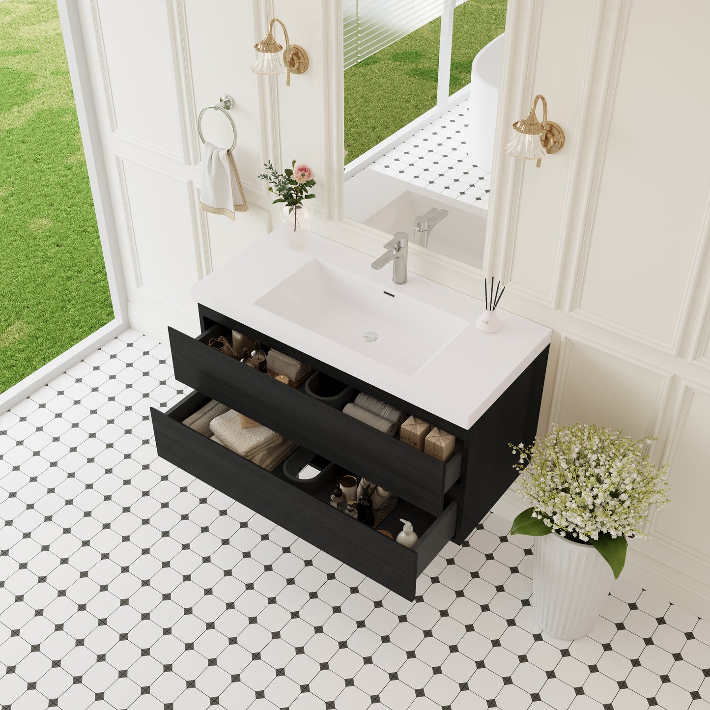 42" Angela - Floating Bathroom Vanity Espresso Wood
