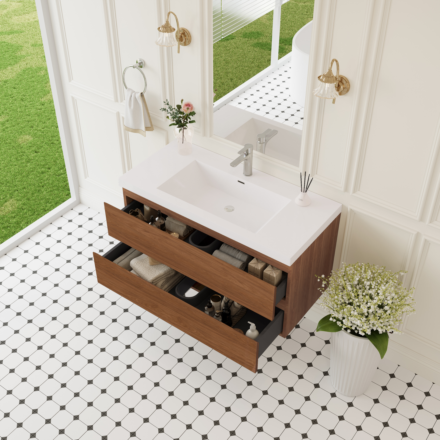 42" Angela - Floating Bathroom Vanity Honey Gold Walnut