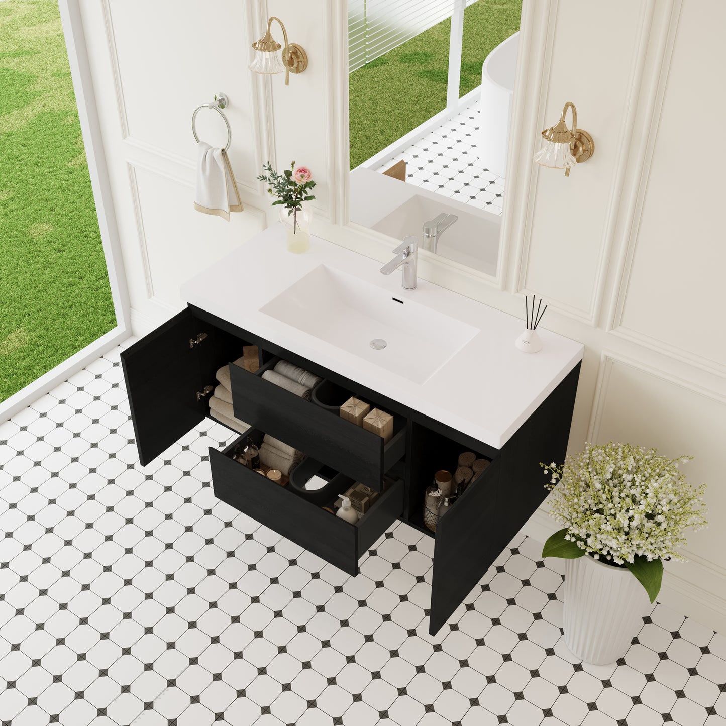 48" Angela - Floating Bathroom Vanity Espresso Wood