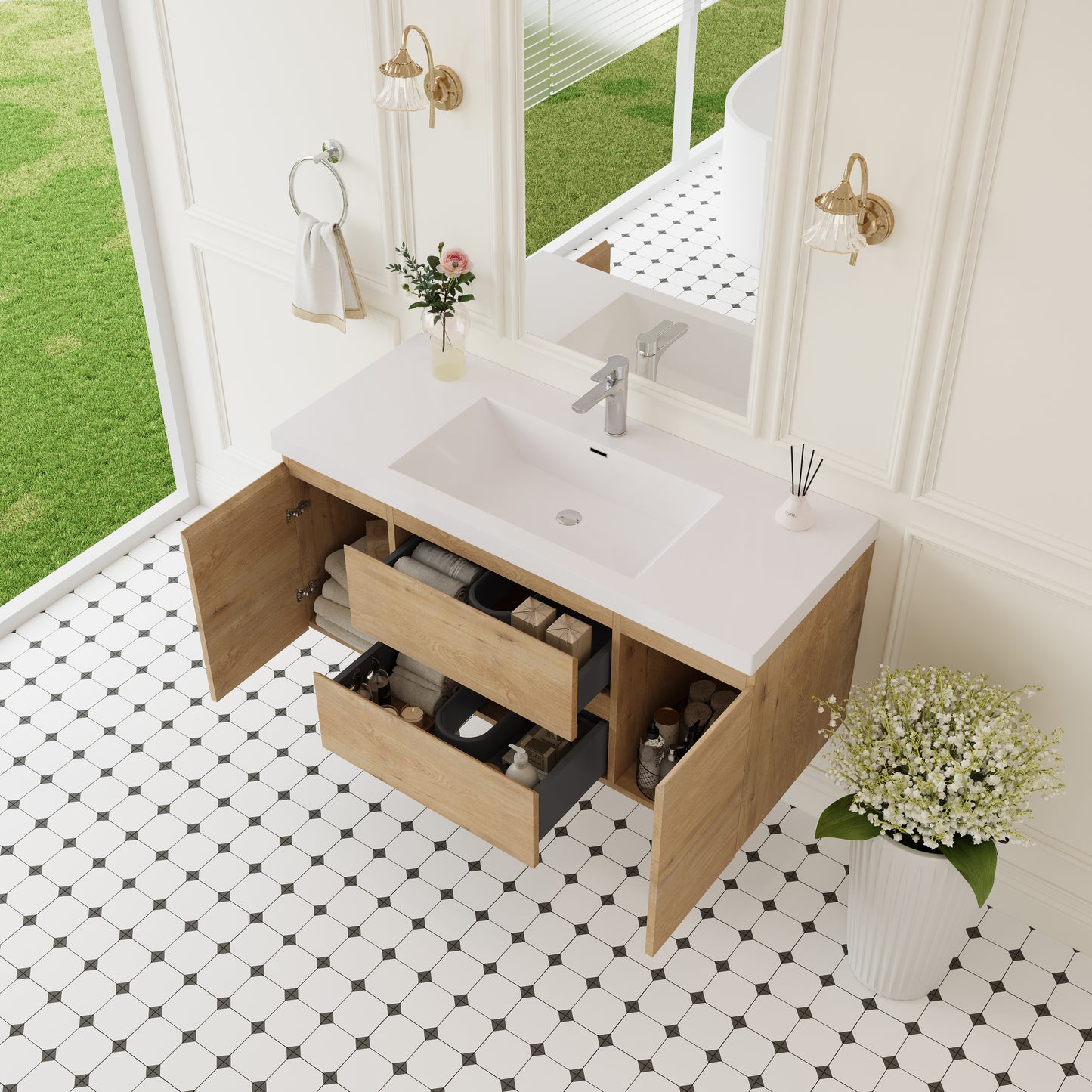 48" Angela - Floating Bathroom Vanity Natural Oak
