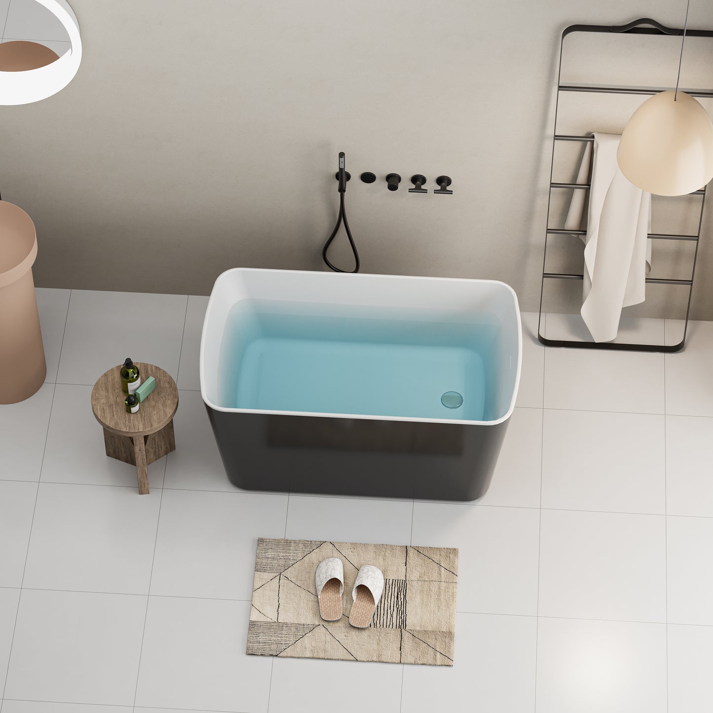 49" Acrylic Freestanding Japanese Soaking Bathtub, Glossy White/Black