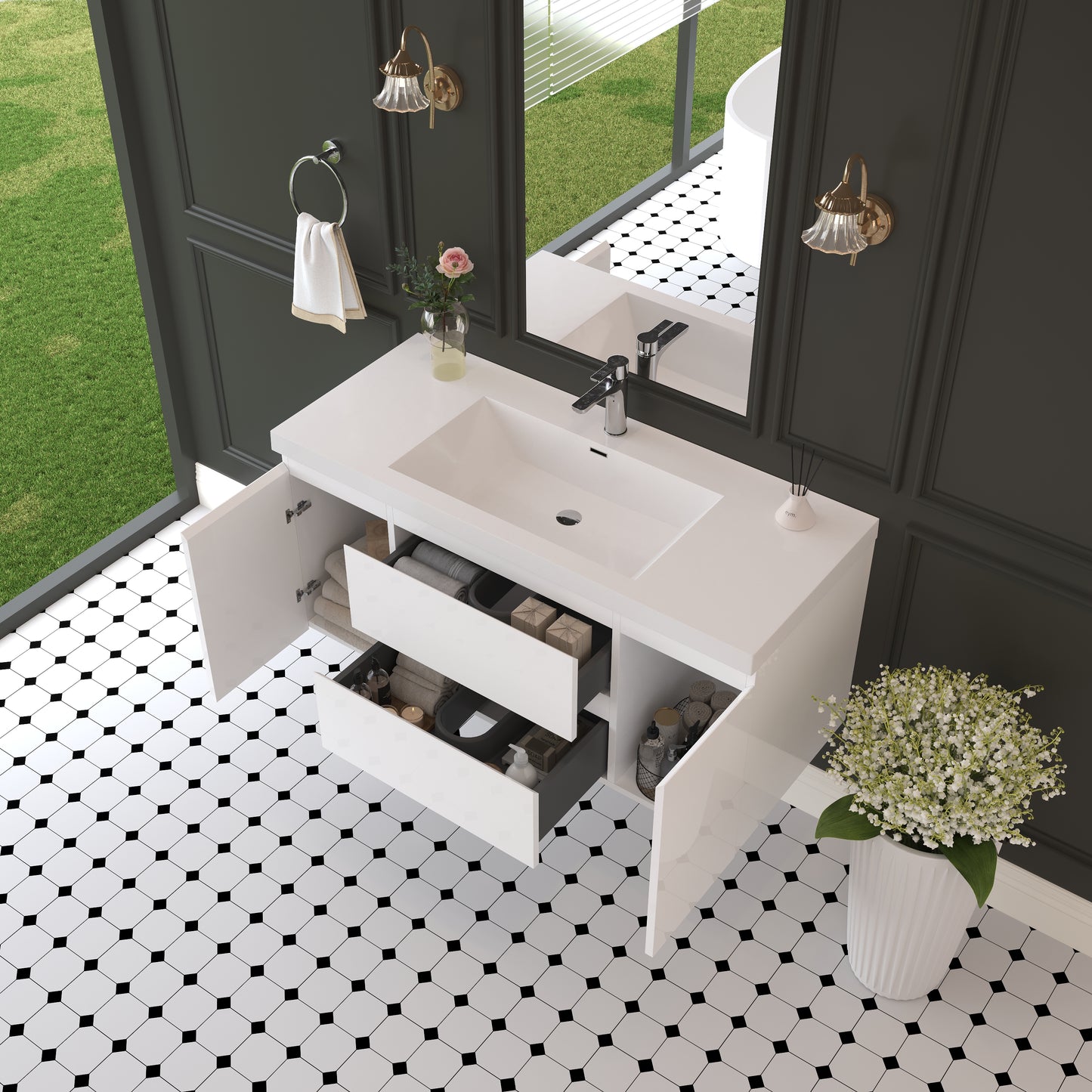 48" Angela - Floating Bathroom Vanity Glossy White