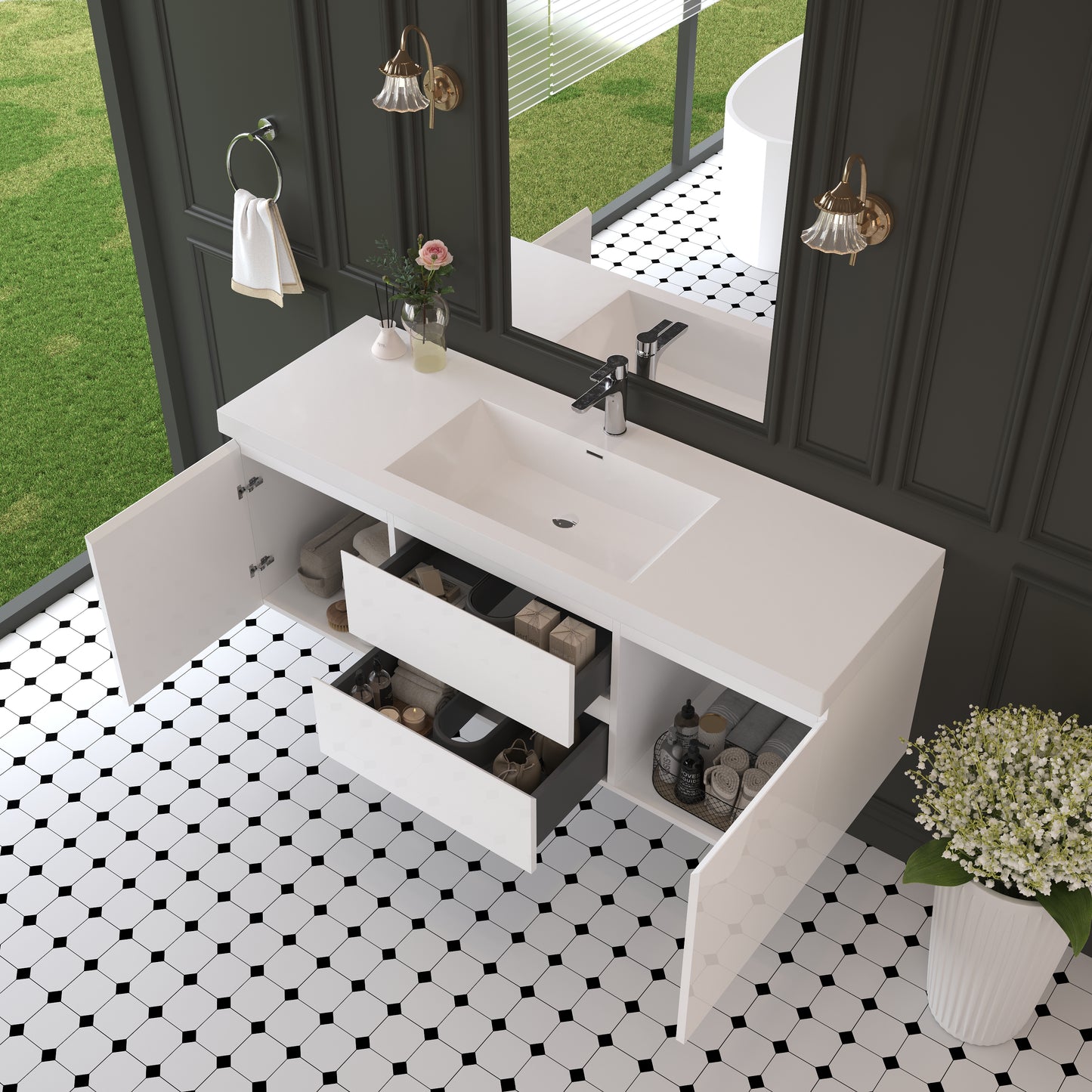 60" Angela - Floating Bathroom Vanity Single Sink Glossy White