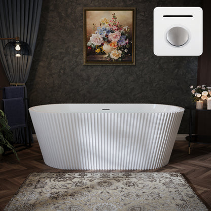 67" Fluted Acrylic Freestanding Soaking Bathtub, Glossy White A13