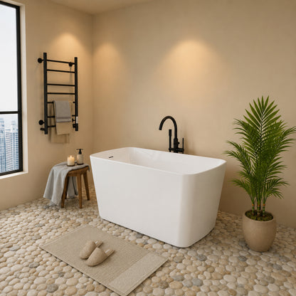 49" Acrylic Freestanding Japanese Soaking Bathtub, Glossy White/Black