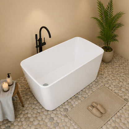 49" Acrylic Freestanding Japanese Soaking Bathtub, Glossy White/Black