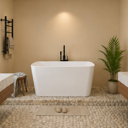 49" Acrylic Freestanding Japanese Soaking Bathtub, Glossy White/Black