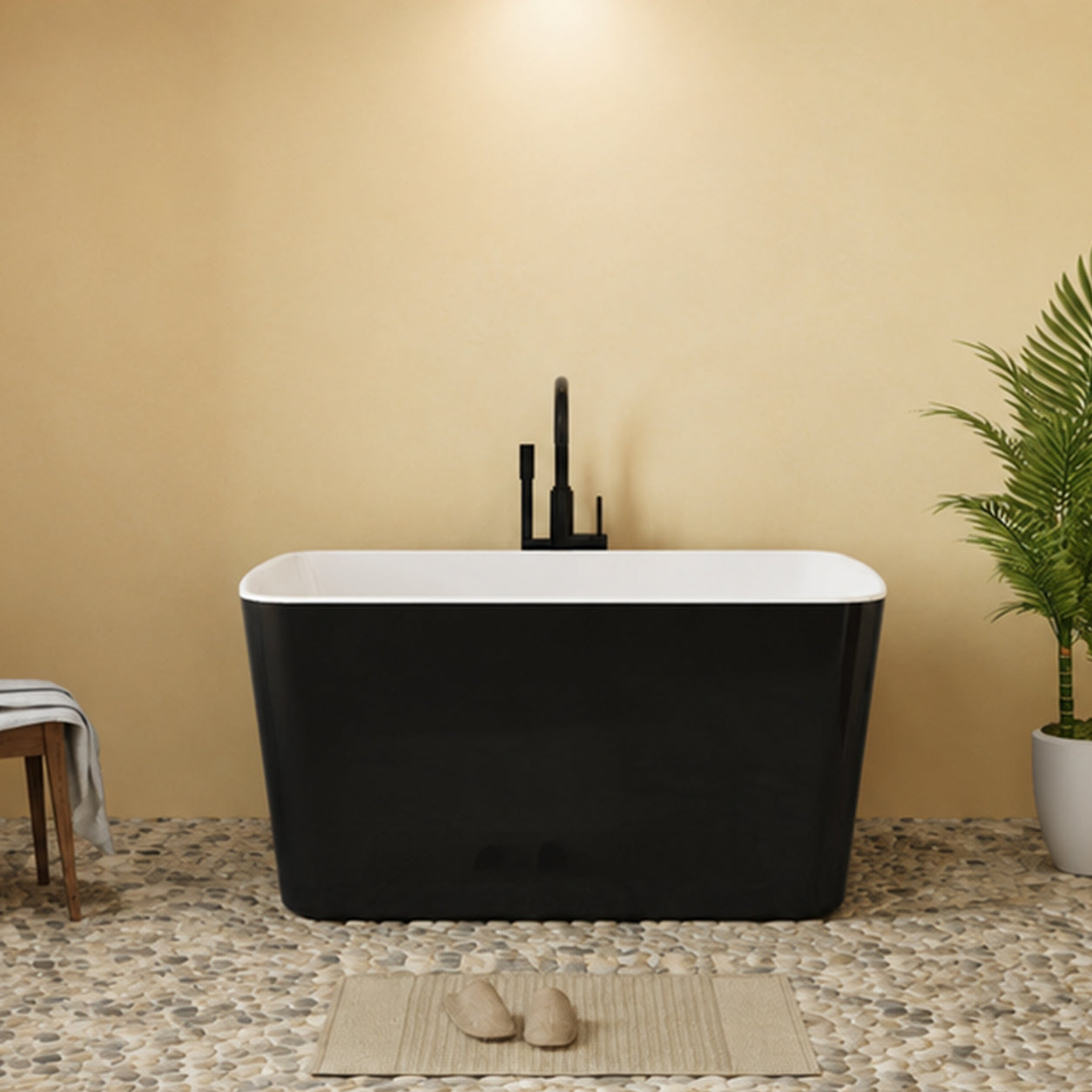 49" Acrylic Freestanding Japanese Soaking Bathtub, Glossy White/Black