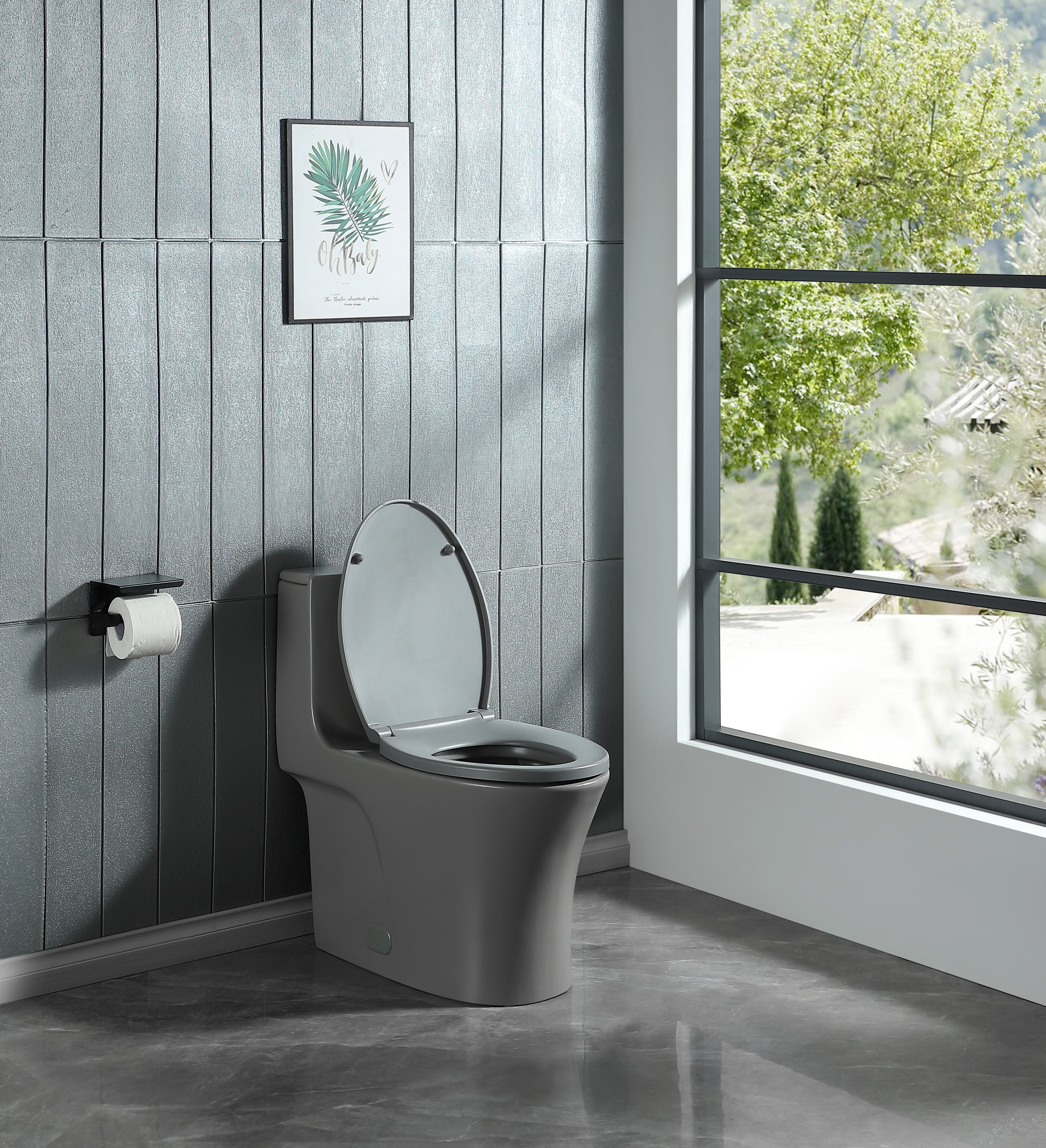 Ceramic One-Piece Toilet, Dual-Flush 1.1/1.6 GPF, Comfort Height Elongated Bowl, Soft-Close Seat, Light Grey