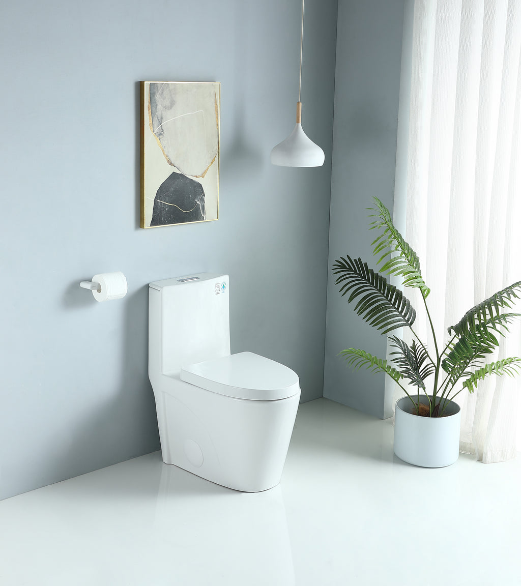 One-Piece Toilet, Dual-Flush 1.1/1.6 GPF, Elongated Comfort Height Bowl, Soft-Close Seat, Glossy White
