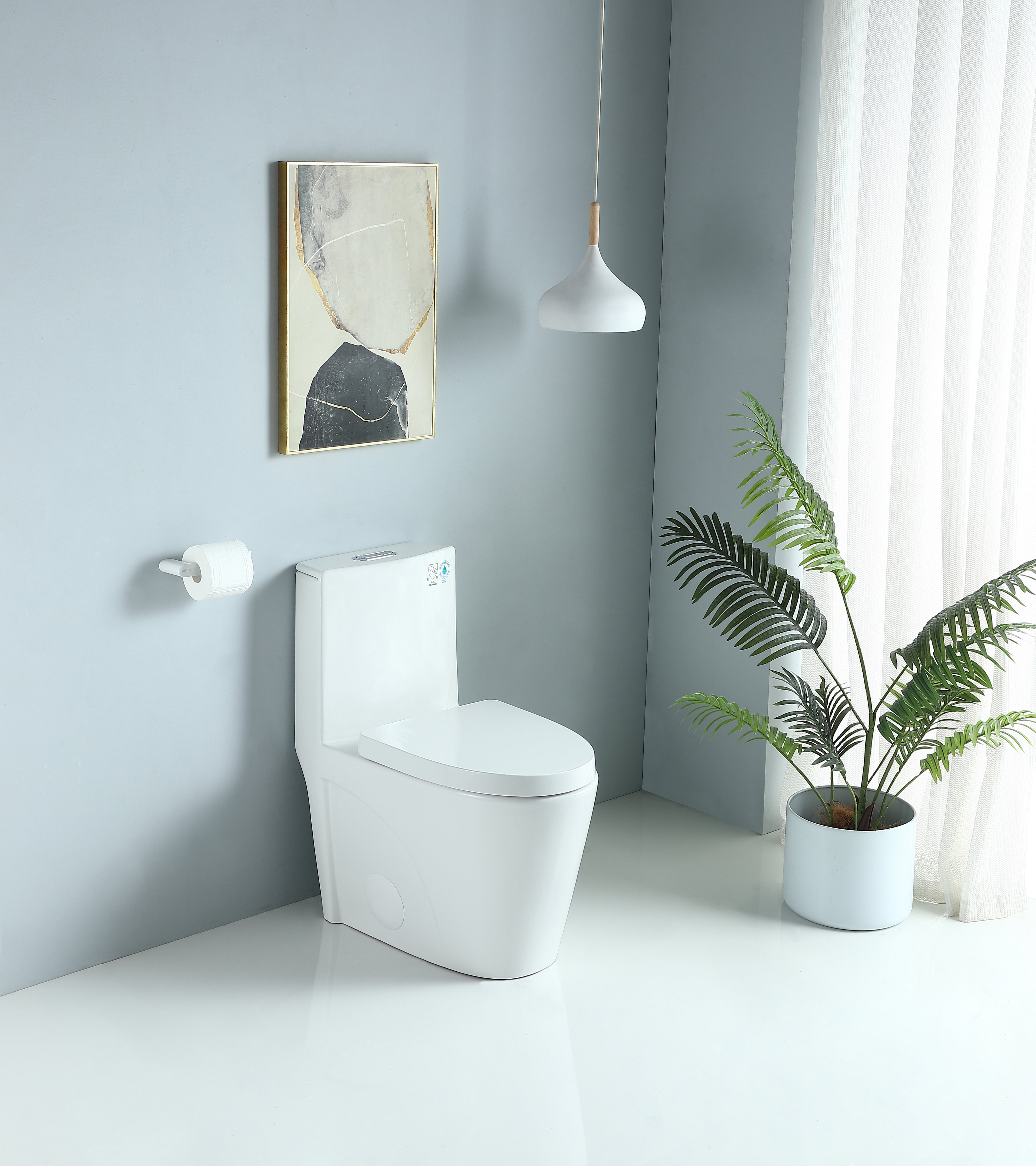 One-Piece Toilet, Dual-Flush 1.1/1.6 GPF, Elongated Comfort Height Bowl, Soft-Close Seat, Glossy White