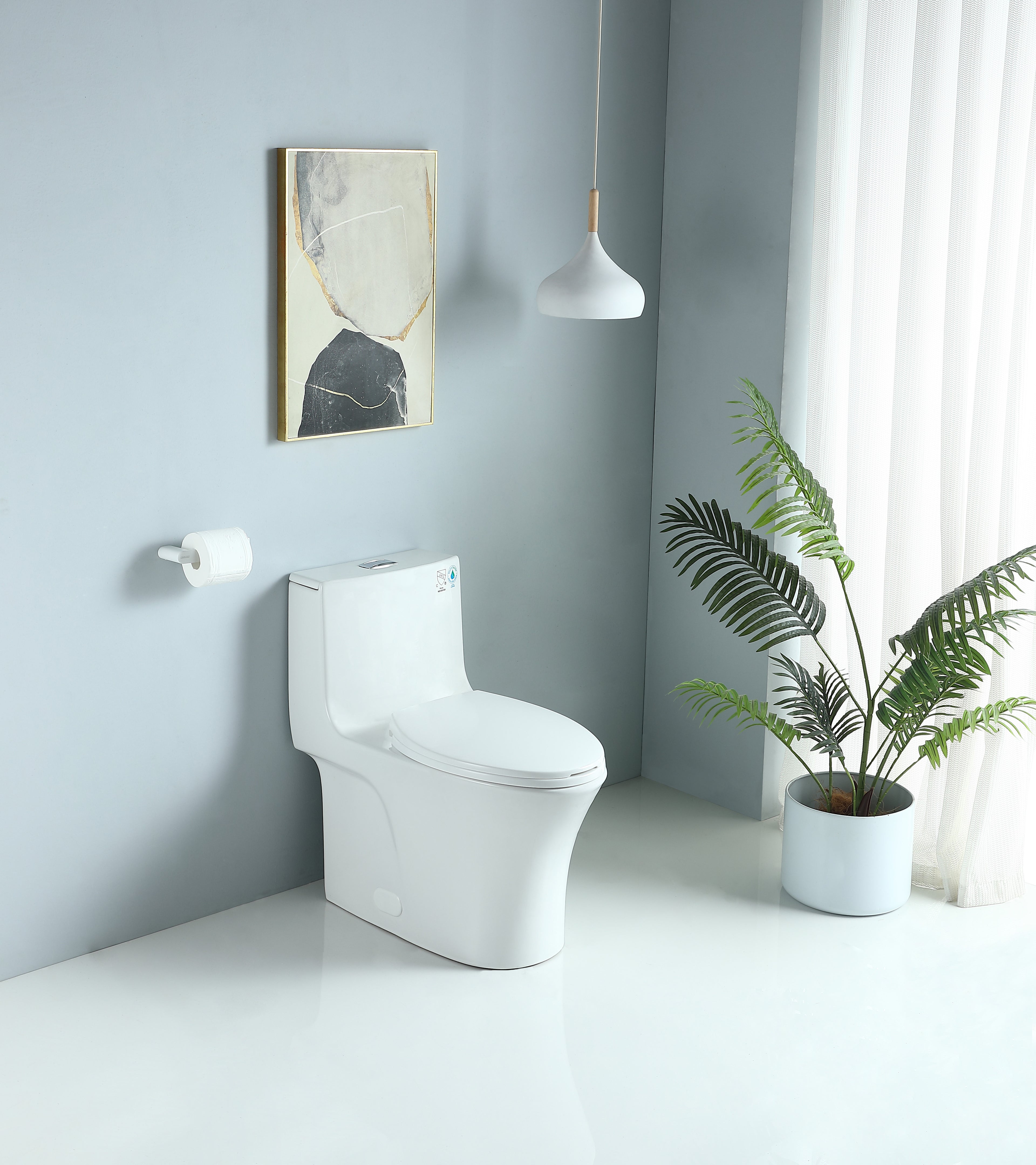 Ceramic One-Piece Toilet, Dual-Flush 1.1/1.6 GPF, Comfort Height Elongated Bowl, Soft-Close Seat, Gloss White
