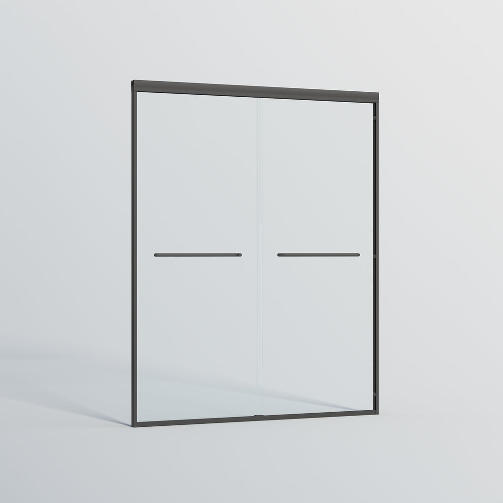 56–60" Double Sliding Shower Door, Semi-Frameless Bypass, 1/4" Tempered Glass, Matte Black