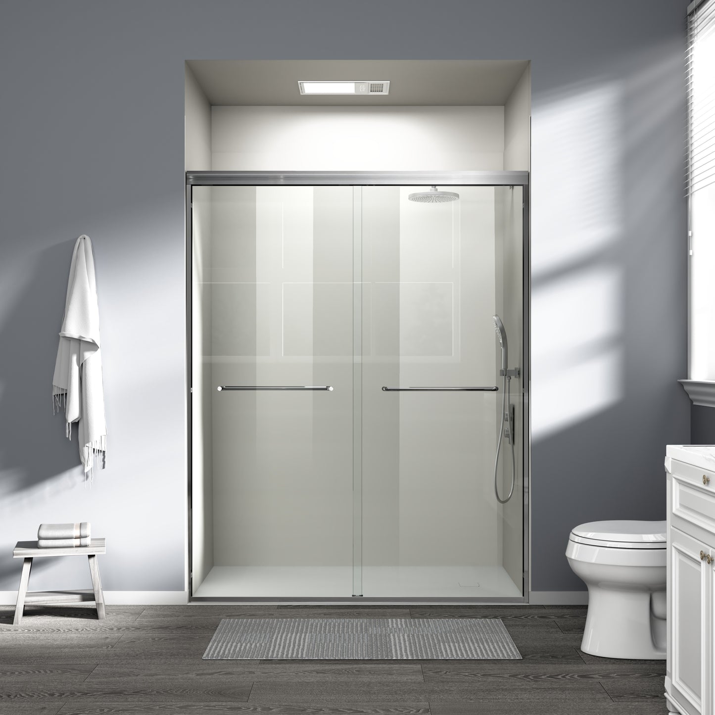 56" - 60" W x 72" H Semi-Frameless Double Sliding Shower Door, D03-60