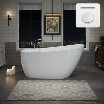 55"/60"/63" Modern Single Slipper Freestanding Acrylic Bathtub, Glossy White A04