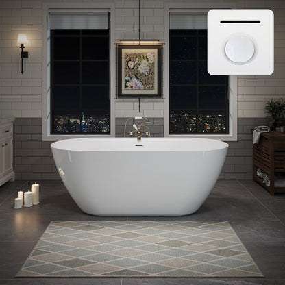 55"/60"/63" Minimalist Oval Acrylic Freestanding Soaking Bathtub, Glossy White A09