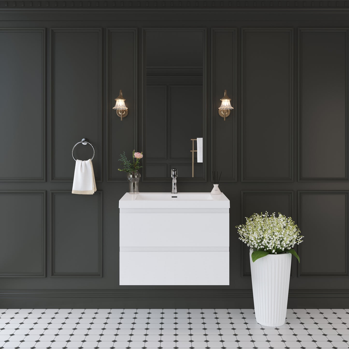30" Angela - Floating Bathroom Vanity Glossy White