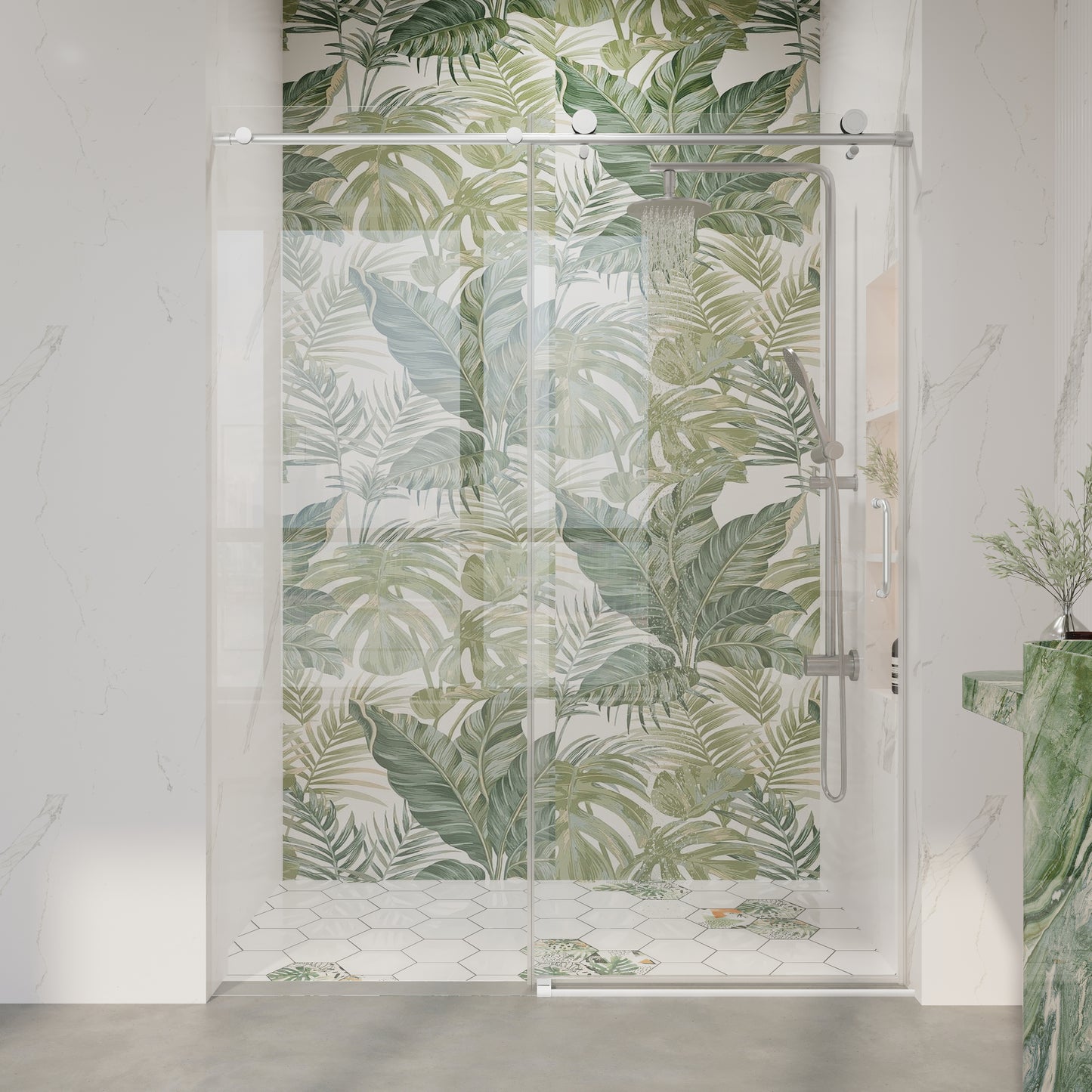 56" - 60" W x 76" H Frameless Bathroom Single Sliding Shower Door D06-60