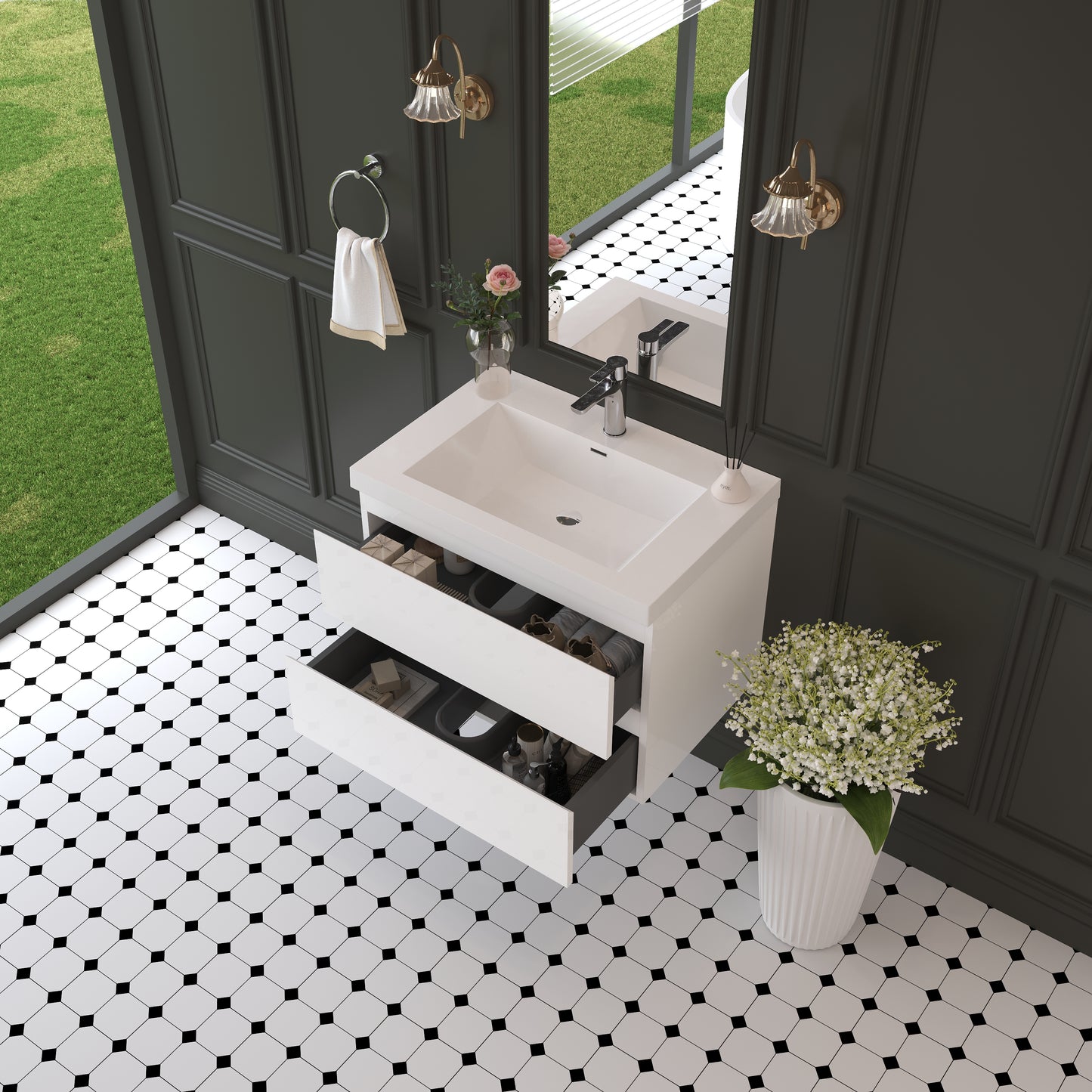 30" Angela - Floating Bathroom Vanity Glossy White
