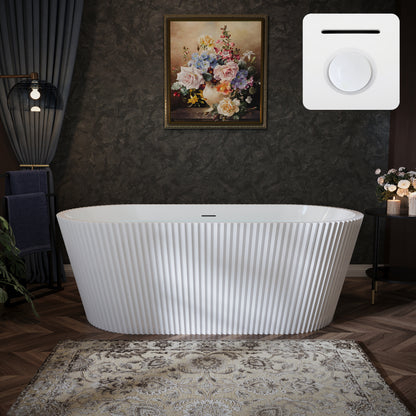 67" Fluted Acrylic Freestanding Soaking Bathtub, Glossy White A13