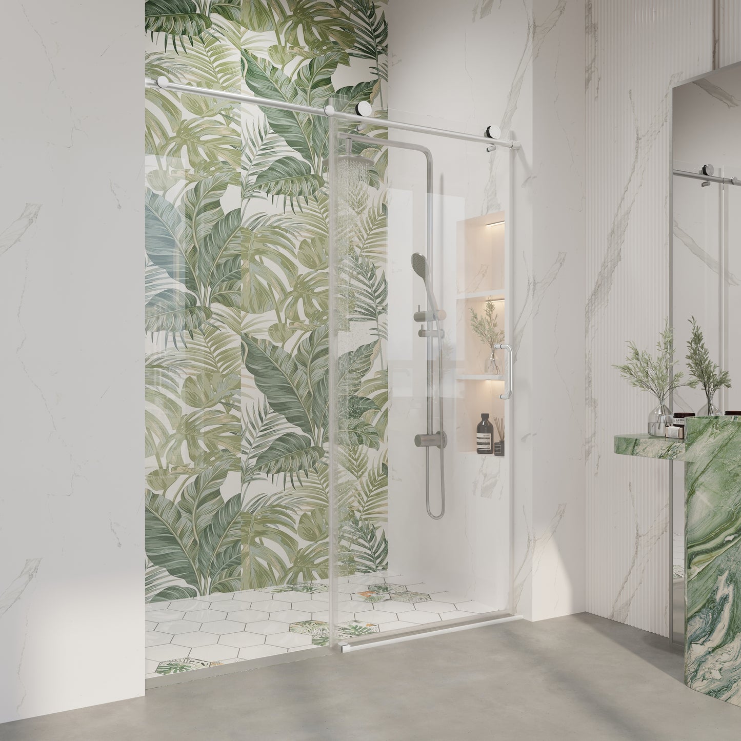 56" - 60" W x 76" H Frameless Bathroom Single Sliding Shower Door D06-60