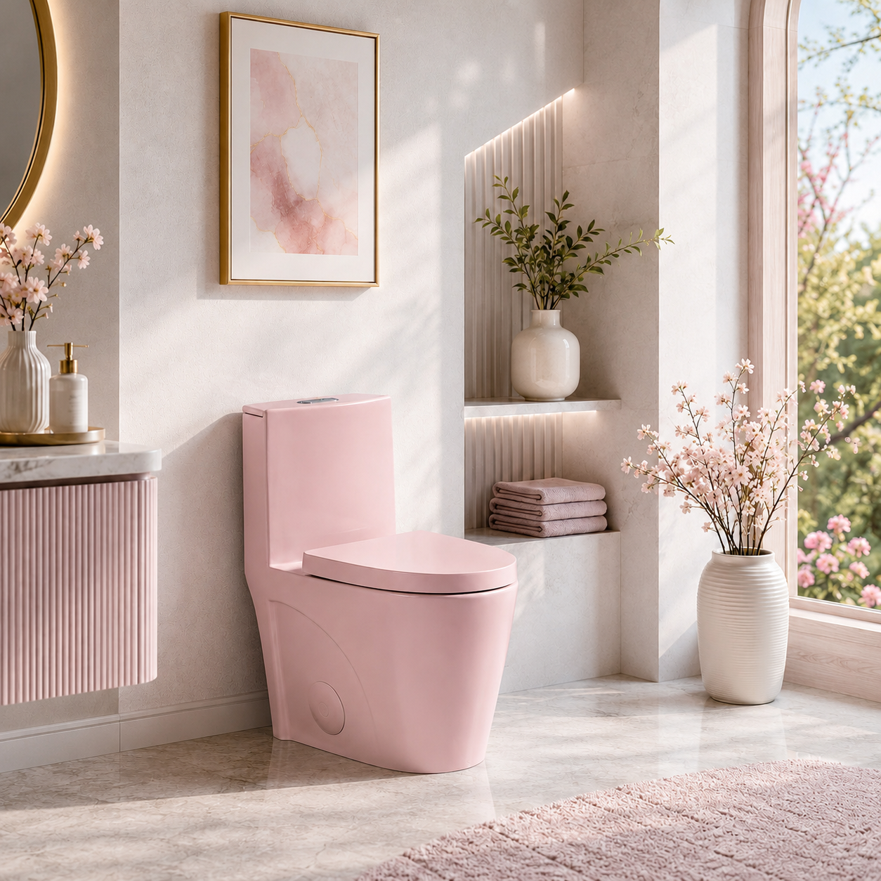 One-Piece Toilet T01, Dual Flush 1.1/1.6 GPF Matte Rose
