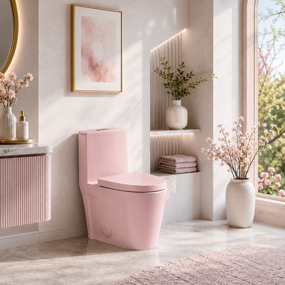 One-Piece Toilet T01, Dual Flush 1.1/1.6 GPF Matte Rose