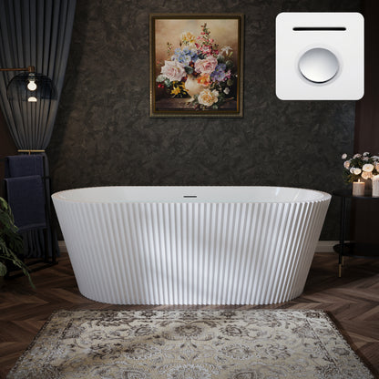 67" Fluted Acrylic Freestanding Soaking Bathtub, Glossy White A13