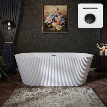 67" Fluted Acrylic Freestanding Soaking Bathtub, Glossy White A13