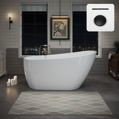 55"/60"/63" Modern Single Slipper Freestanding Acrylic Bathtub, Glossy White A04