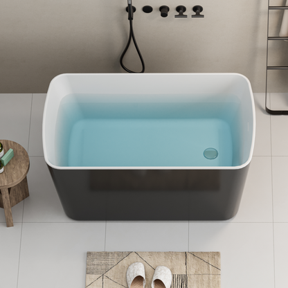 49" Acrylic Freestanding Japanese Soaking Bathtub, Glossy White/Black