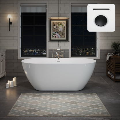 55"/60"/63" Minimalist Oval Acrylic Freestanding Soaking Bathtub, Glossy White A09