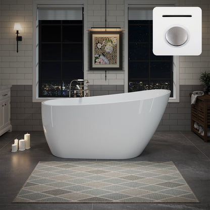 55"/60"/63" Modern Single Slipper Freestanding Acrylic Bathtub, Glossy White A04