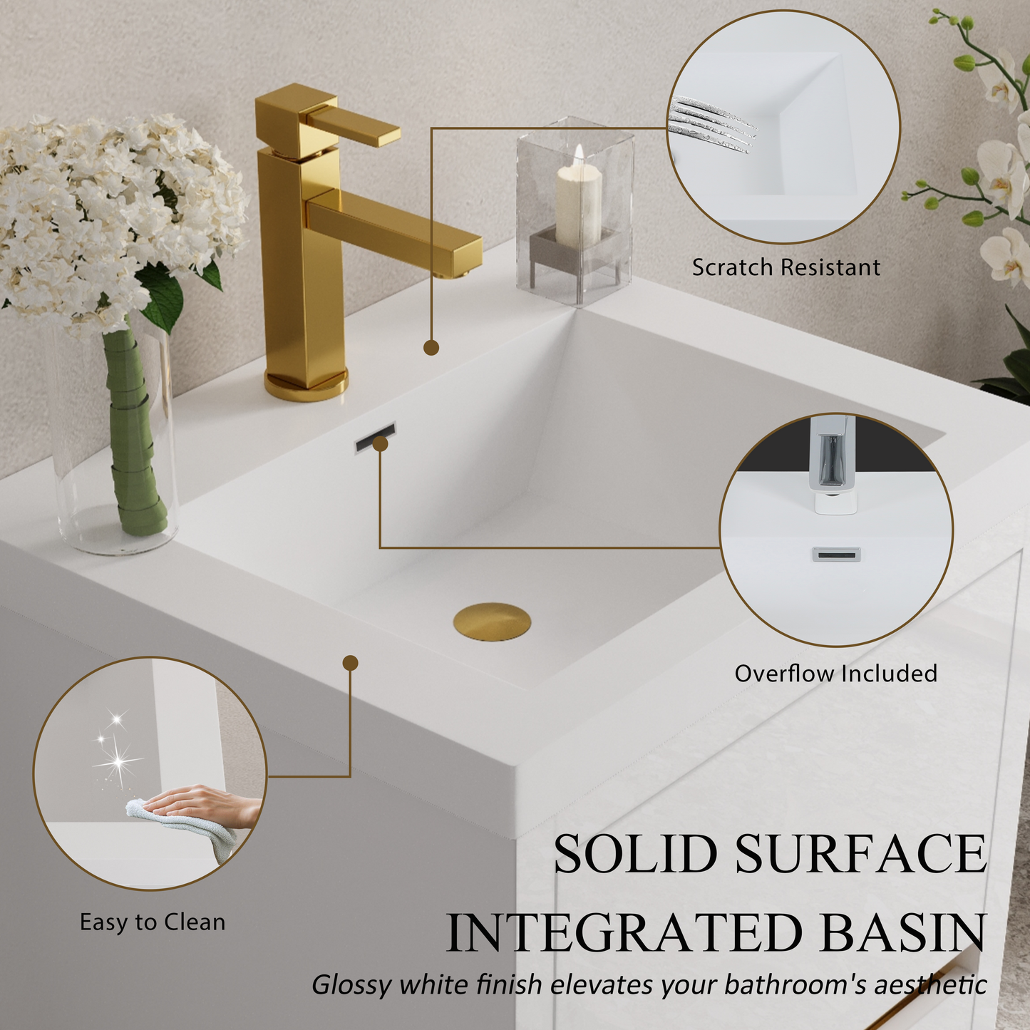 24" Aurelia - Freestanding Bathroom Vanity Glossy White