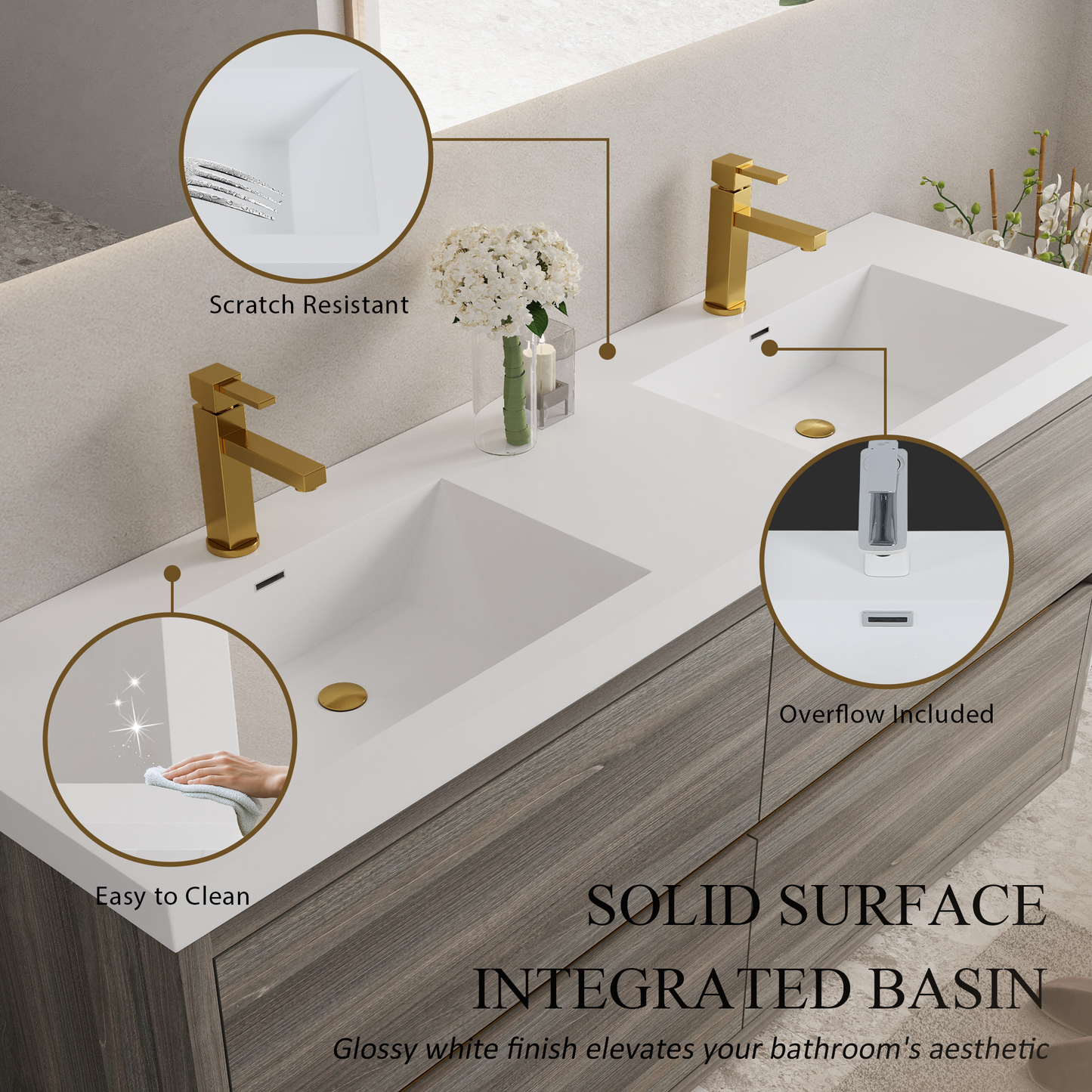 72" Aurelia - Freestanding Bathroom Vanity Ash Grey