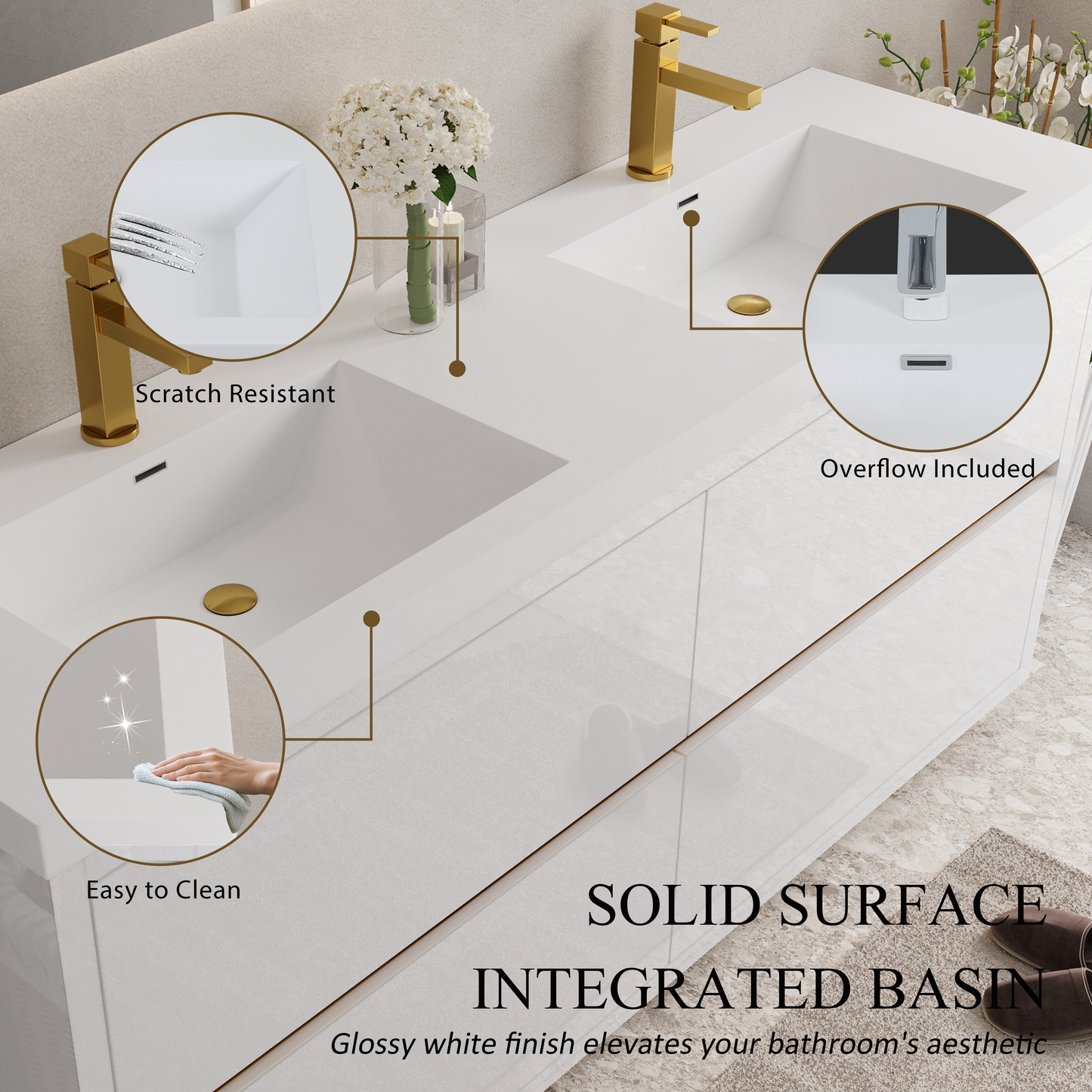 72" Aurelia - Freestanding Bathroom Vanity Glossy White