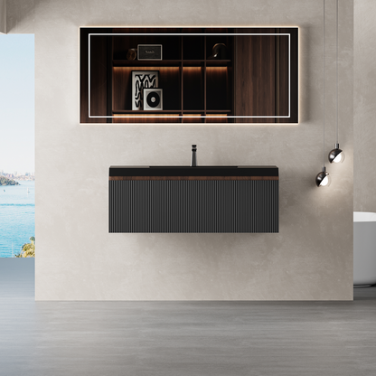 36" Liner - Floating Bathroom Vanity Smoked Walnut & lnk Black