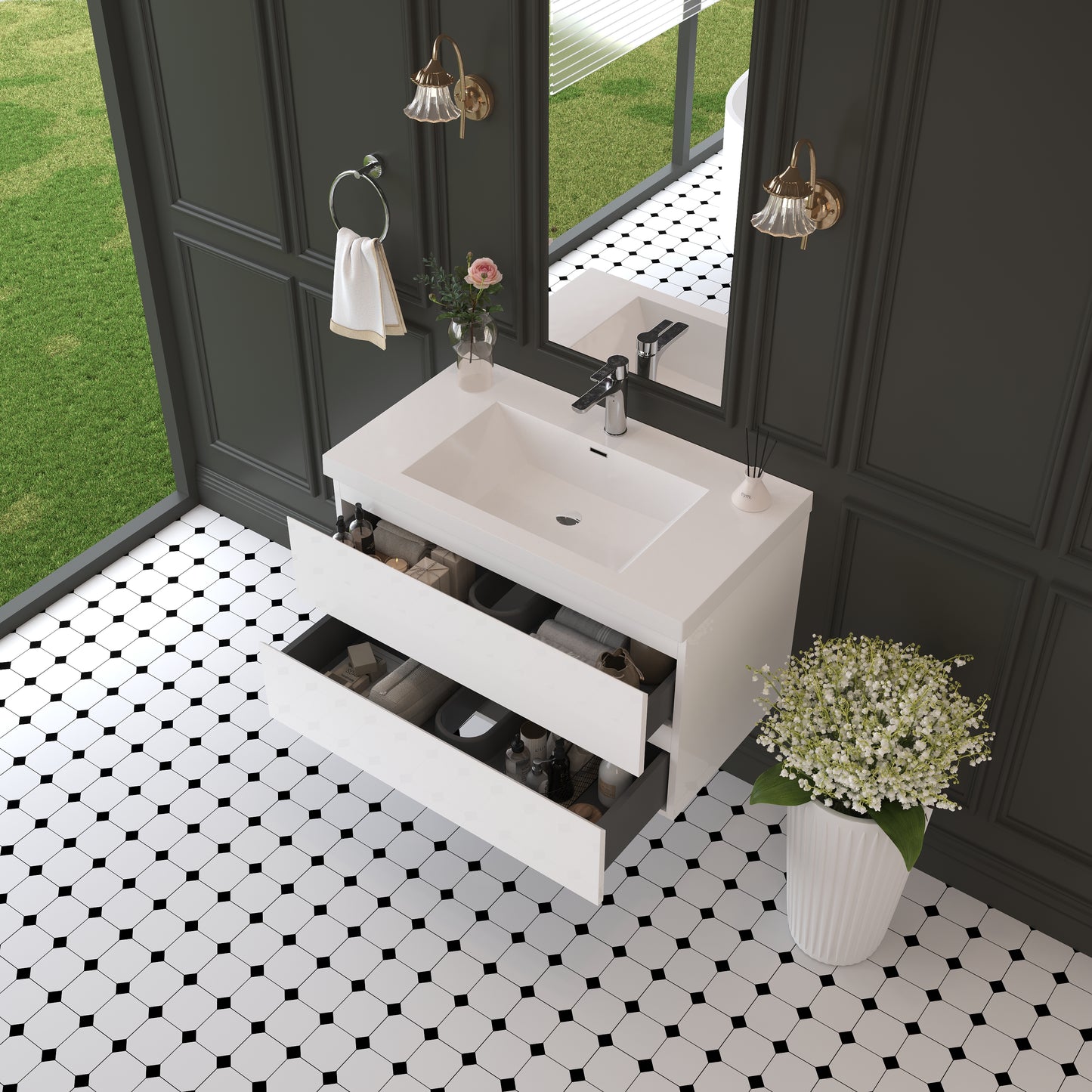 36" Angela - Floating Bathroom Vanity Glossy White