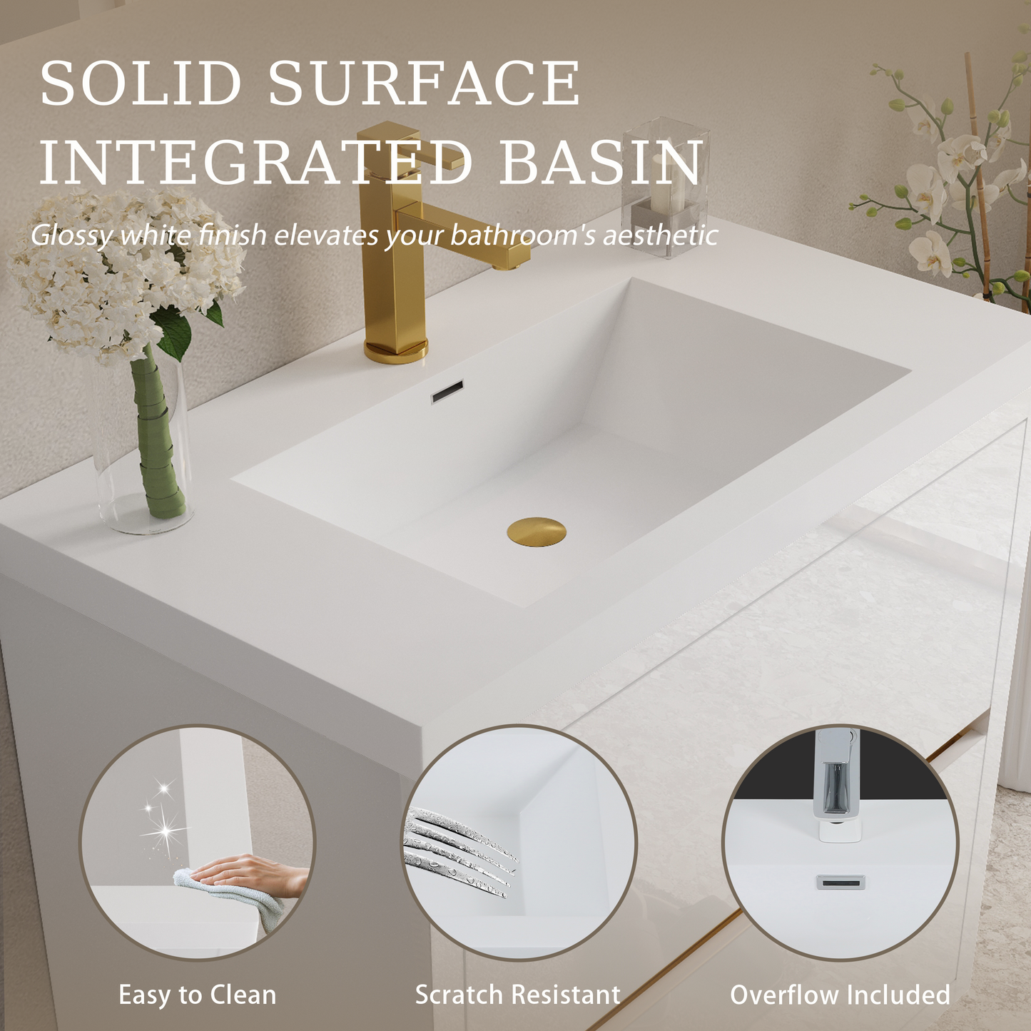 36" Aurelia - Freestanding Bathroom Vanity Glossy White