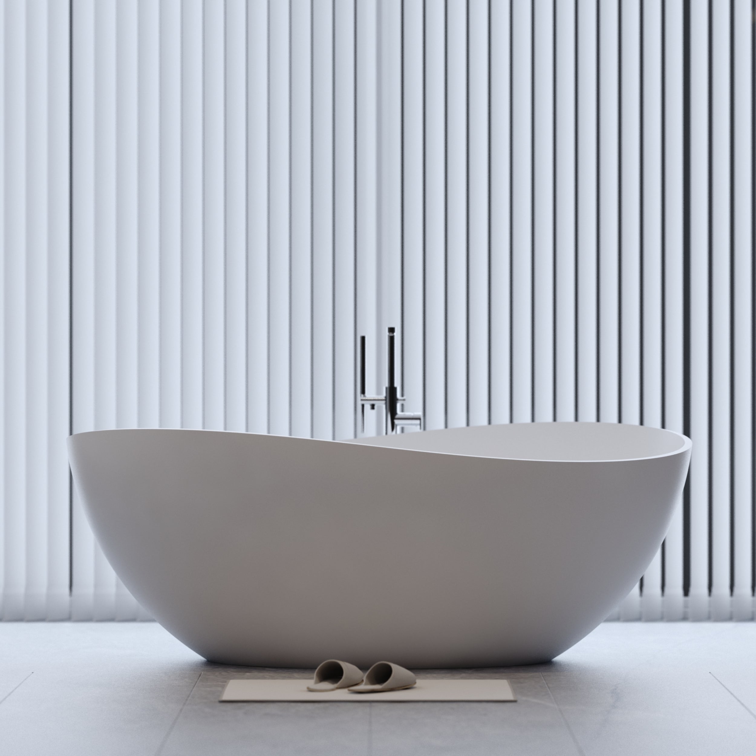 63" Freestanding Solid Surface Bathtub, Engineered Stone Resin Soaking Tub, Matte White