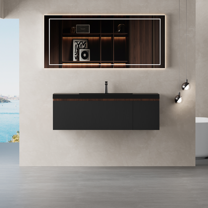 48" Liner - Floating Bathroom Vanity Smoked Walnut & lnk Black