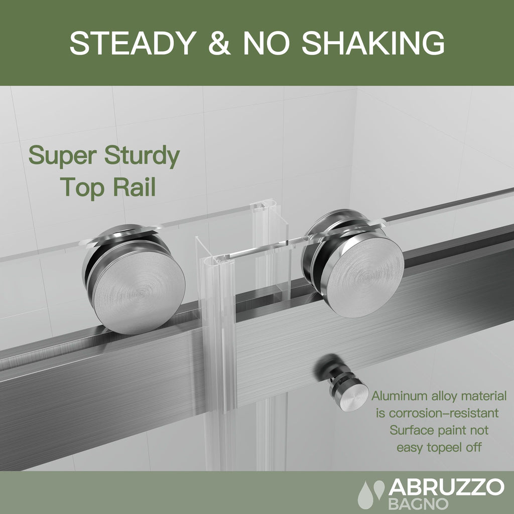 56–60" W x 76" H Frameless Soft-Close Single Sliding Shower Door, 1/4" Tempered Glass, Brushed Nickel