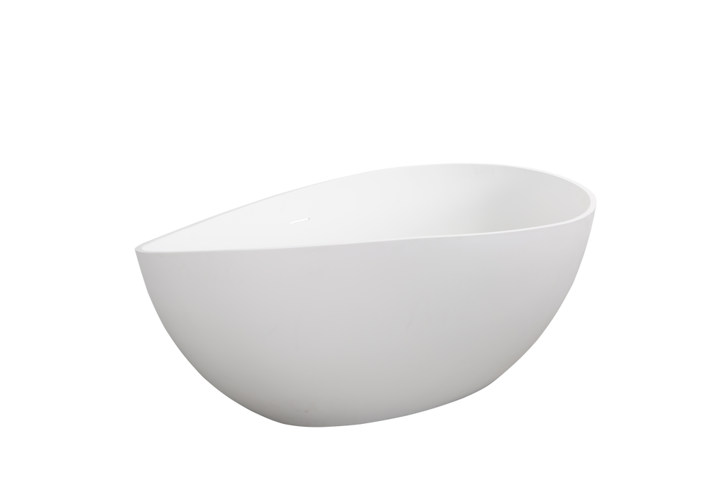 63" Freestanding Solid Surface Bathtub, Engineered Stone Resin Soaking Tub, Matte White
