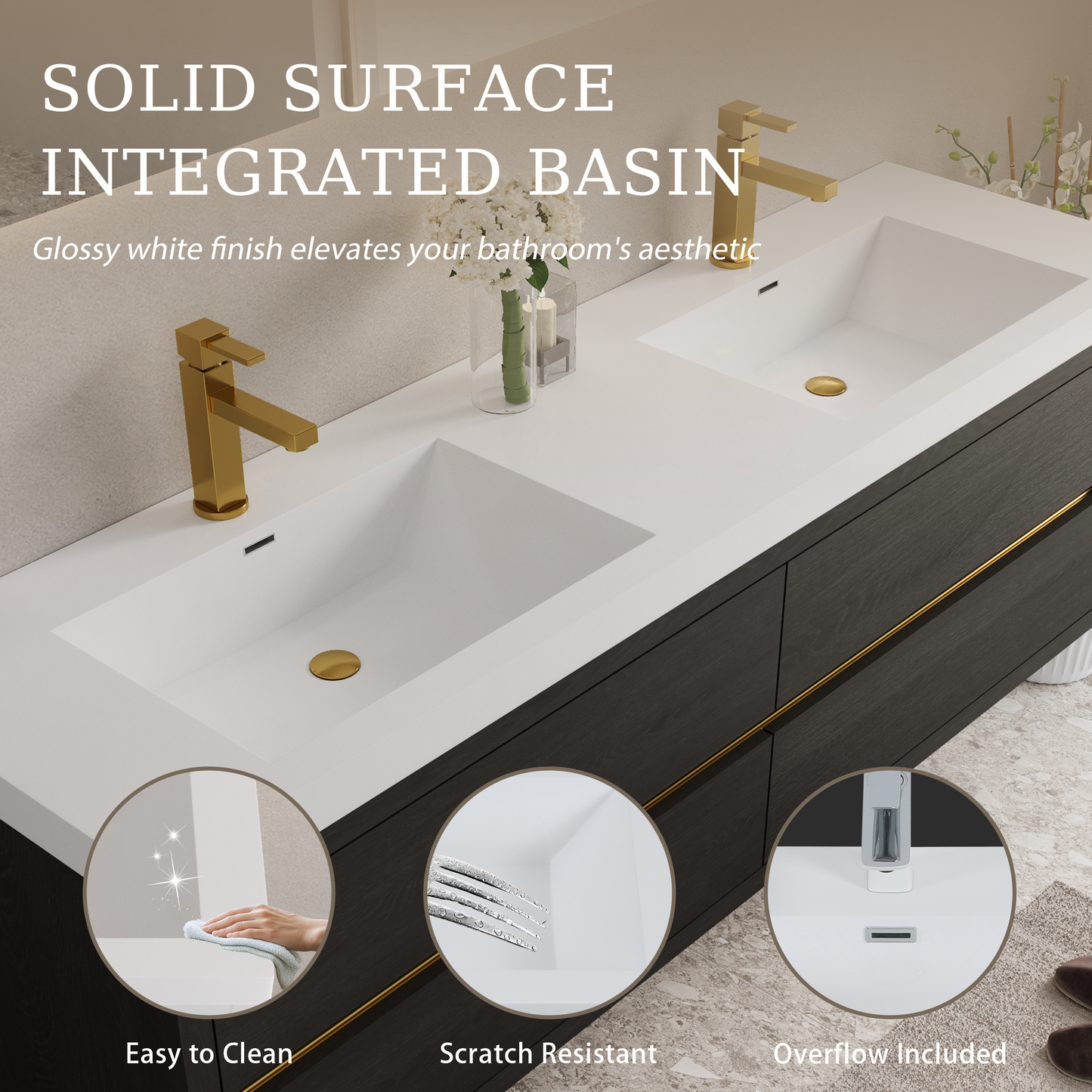 72" Aurelia - Floating Bathroom Vanity Espresso Wood