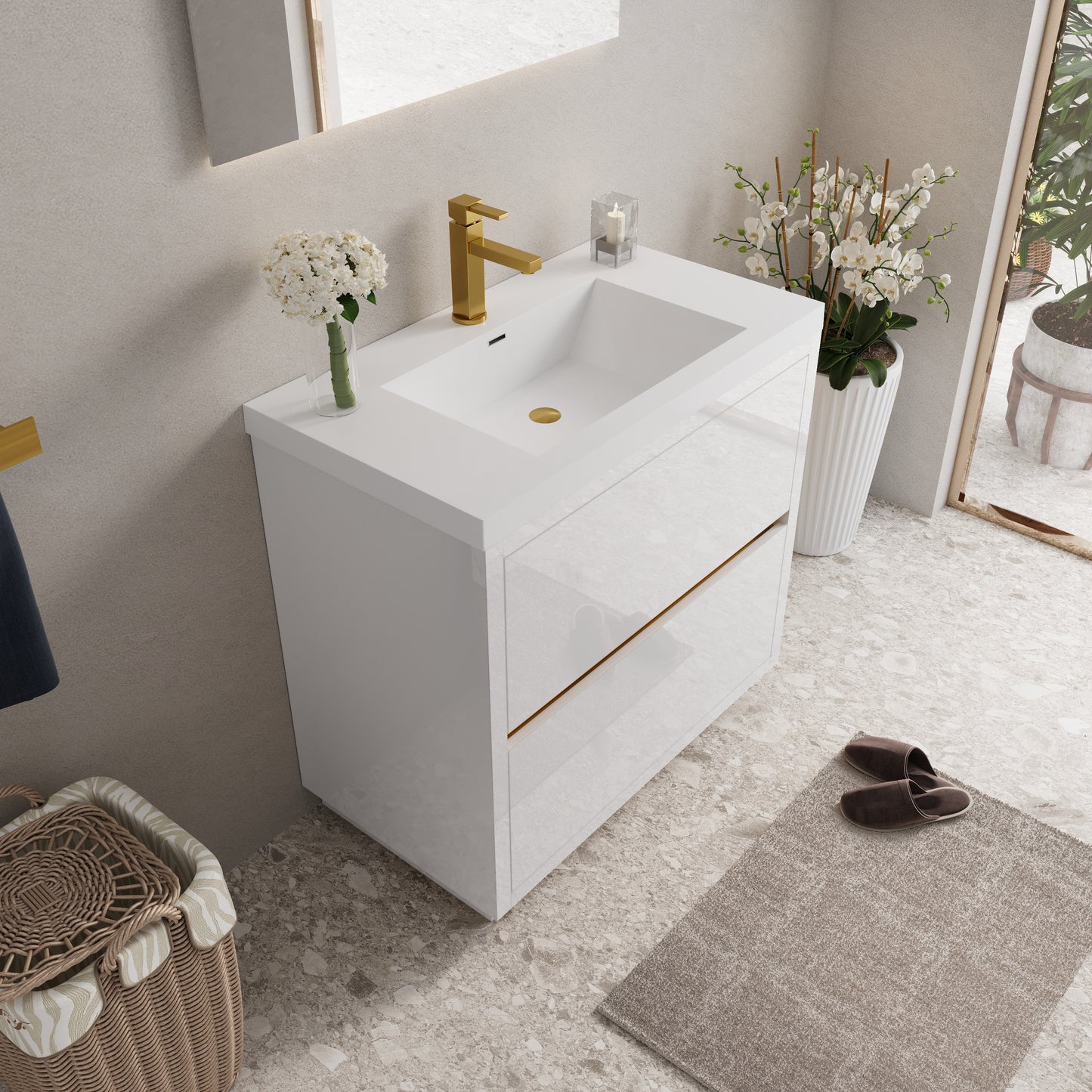 36" Aurelia - Freestanding Bathroom Vanity Glossy White