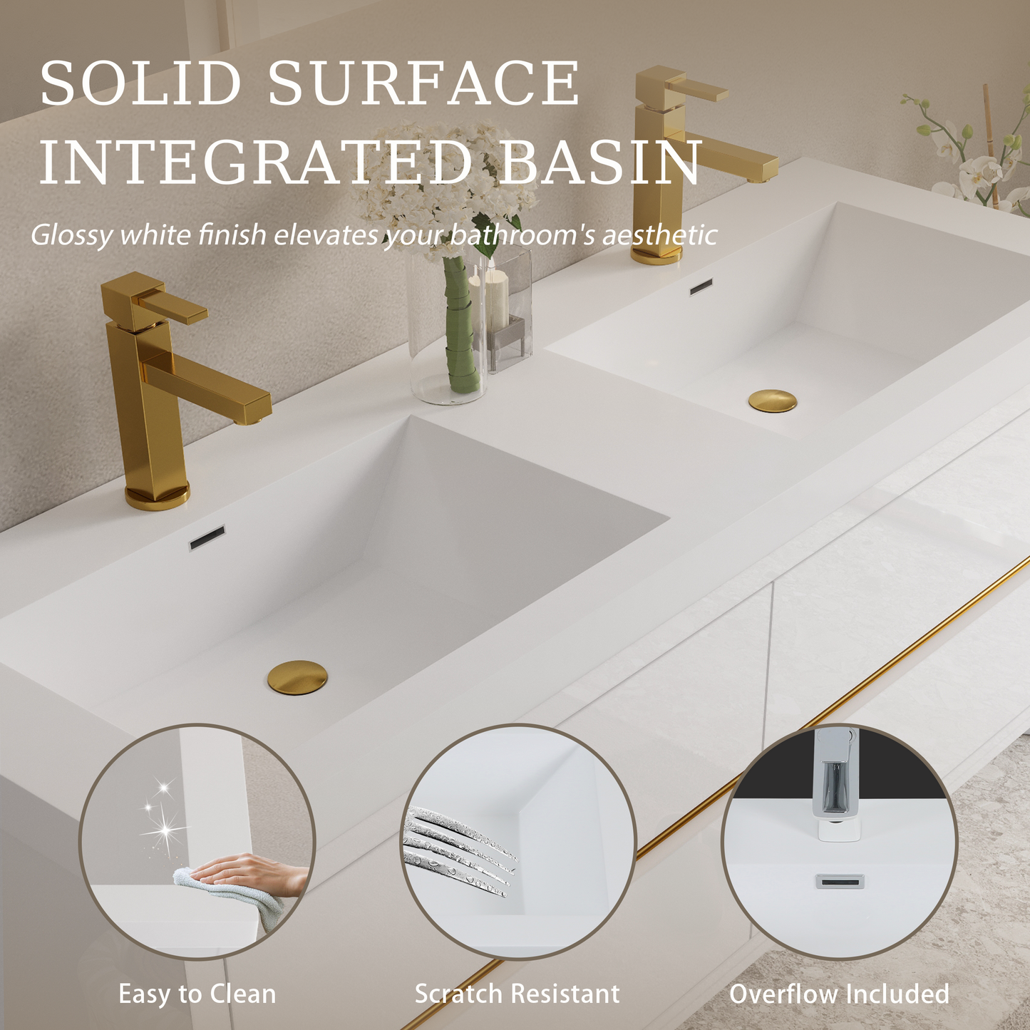 60" Aurelia - Floating Bathroom Vanity Glossy White