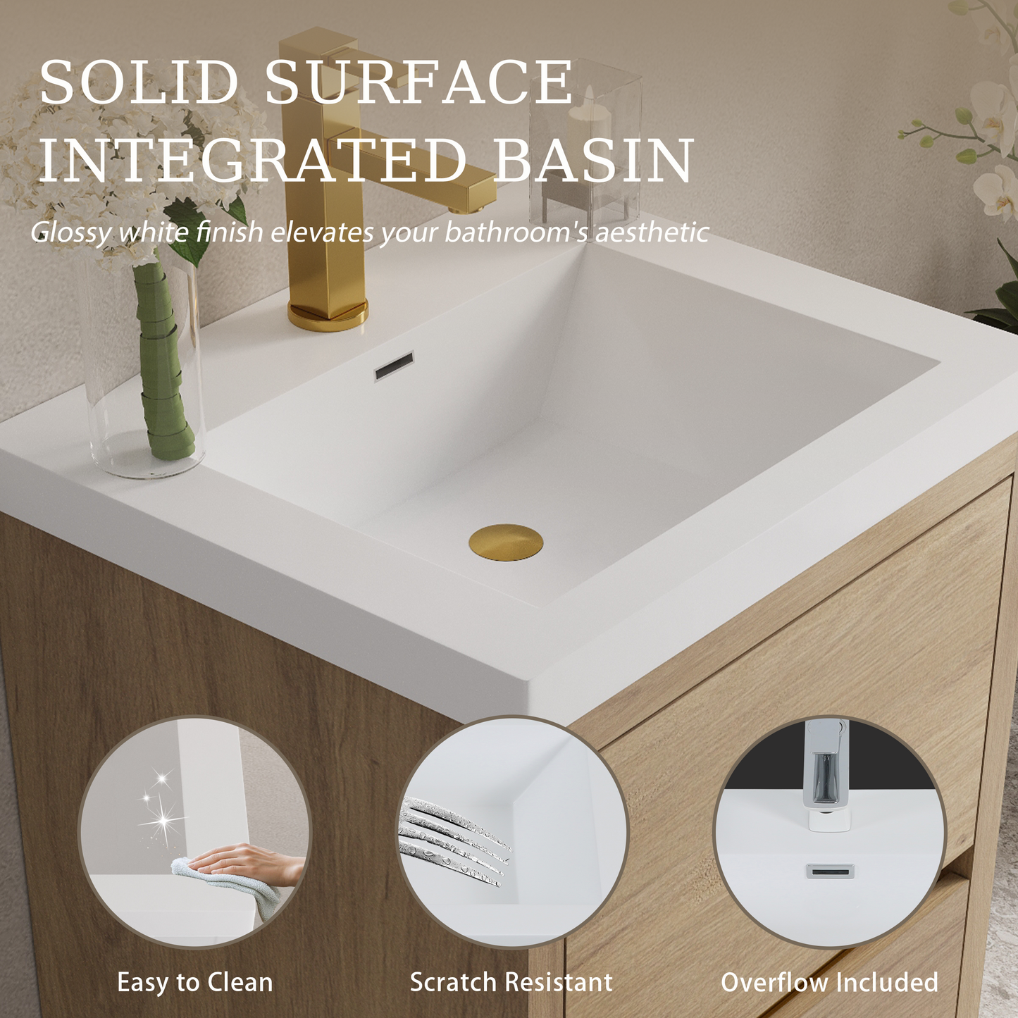24" Aurelia - Freestanding Bathroom Vanity Natural Oak