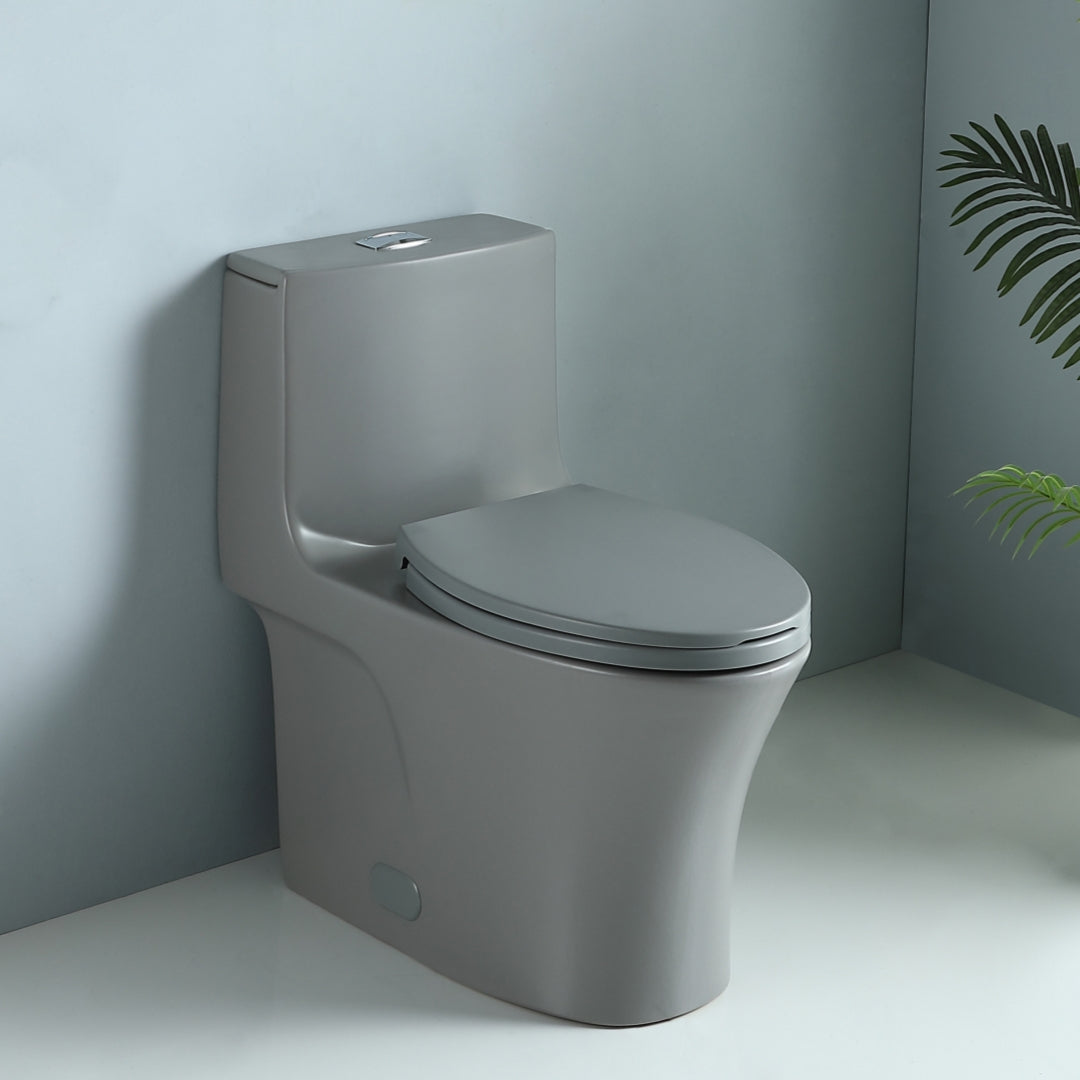Ceramic One-Piece Toilet, Dual-Flush 1.1/1.6 GPF, Comfort Height Elongated Bowl, Soft-Close Seat, Light Grey