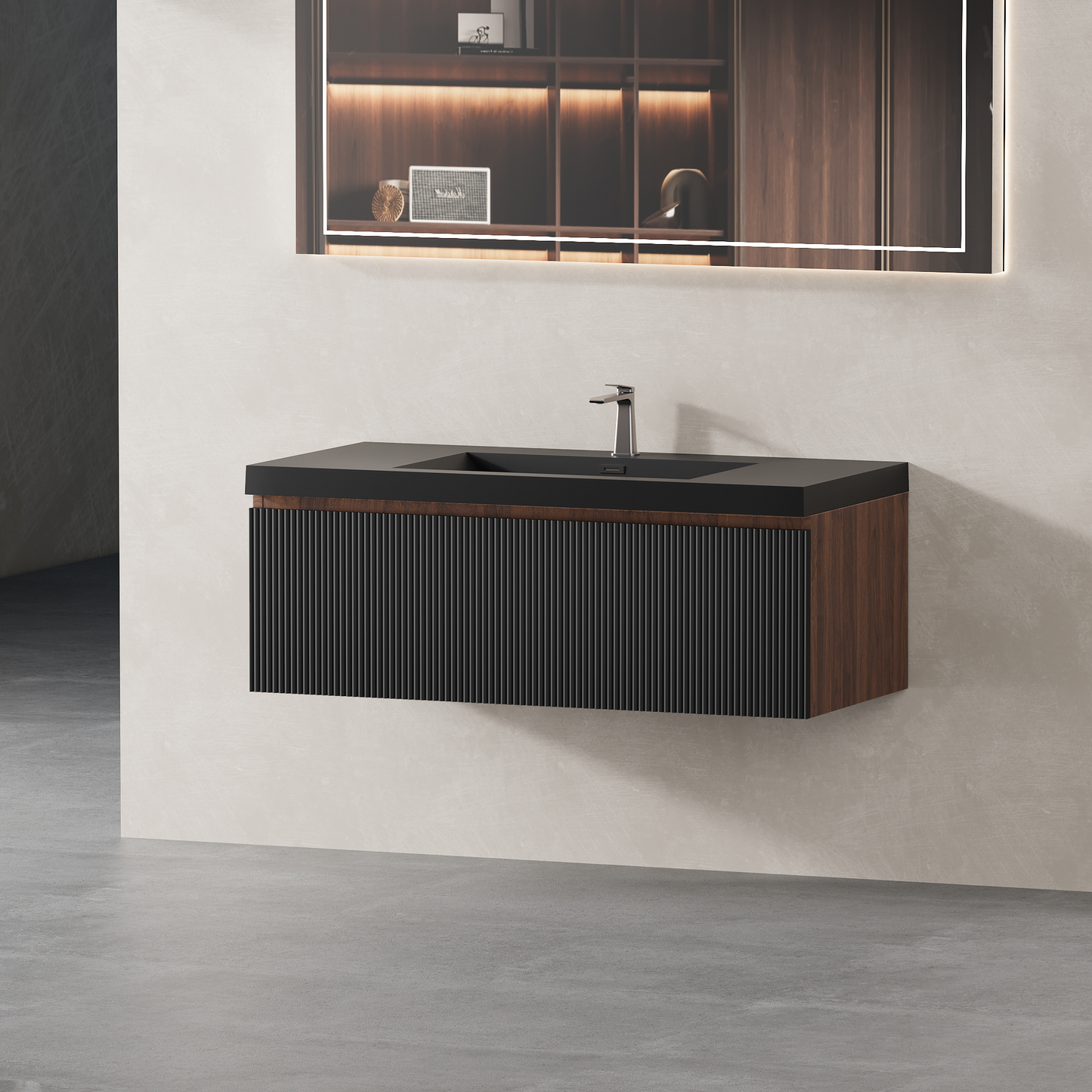 42" Liner - Floating Bathroom Vanity Smoked Walnut & lnk Black